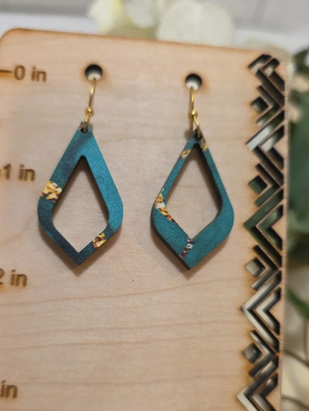 Green Geometric Drop Earrings - Women Jewelry
